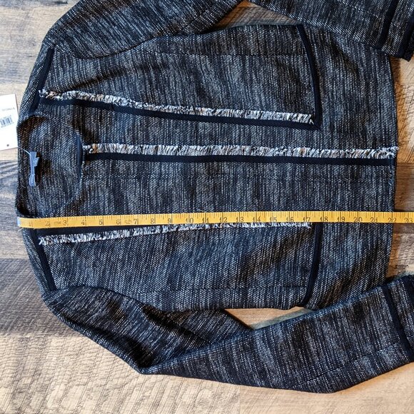 Vince Fringe-Trim Boucle Jacket Blazer Zip-Front Heathered Black - Picture 6 of 8